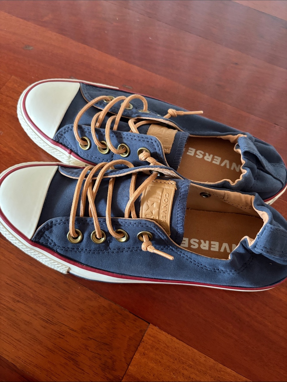 Navy Canvas Sneakers with Tan Laces - Casual Everyday Shoes - Picture 3 of 5